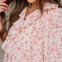 Cherry Blossoms Ruffle Front Blouse -Women's Clothing Store untitled 5308