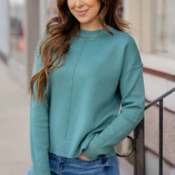 Stitch Accented Side Slit Sweater 24 Stitch Accented Side Slit Sweater -Women's Clothing Store untitled 5312