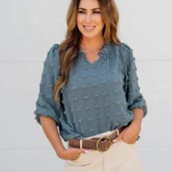 Textured Dot 3/4 Sleeve V Blouse 22 Textured Dot 3/4 Sleeve V Blouse -Women's Clothing Store untitled 5317 2