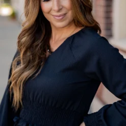 Cinch Accented Long Sleeve Dress -Women's Clothing Store untitled 5340