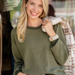 Textured Solid Trim Sweatshirt -Women's Clothing Store untitled 5396