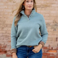 Large Quilted Button Accent Pullover