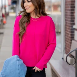 Stitch Accented Side Slit Sweater 28 Stitch Accented Side Slit Sweater -Women's Clothing Store untitled 5449