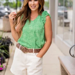 Spotted Ruched Ruffle Trim Tank 35 Spotted Ruched Ruffle Trim Tank -Women's Clothing Store untitled 5450