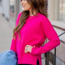 Stitch Accented Side Slit Sweater 27 Stitch Accented Side Slit Sweater -Women's Clothing Store untitled 5456