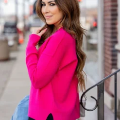 Stitch Accented Side Slit Sweater 32 Stitch Accented Side Slit Sweater -Women's Clothing Store untitled 5462