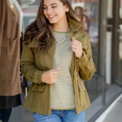 Cinched Waist Utility Jacket -Women's Clothing Store untitled 5464 3