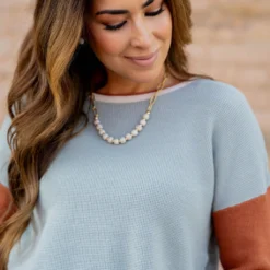 Tri Color Thermal Sweater Tee -Women's Clothing Store untitled 5480