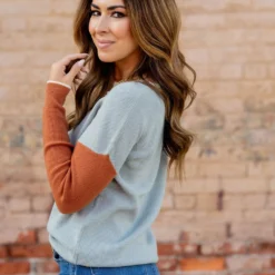 Tri Color Thermal Sweater Tee -Women's Clothing Store untitled 5485