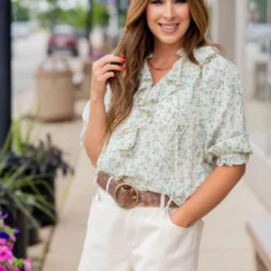 Cherry Blossoms Ruffle Front Blouse -Women's Clothing Store untitled 5494 59388799 a23e 49fa 8cb8 c53fa02a2589