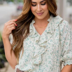 Cherry Blossoms Ruffle Front Blouse -Women's Clothing Store untitled 5509