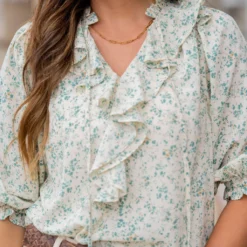 Cherry Blossoms Ruffle Front Blouse -Women's Clothing Store untitled 5511