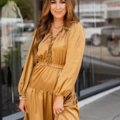 Ruffle Accented Long Sleeve Midi Dress 39 Ruffle Accented Long Sleeve Midi Dress -Women's Clothing Store untitled 5542