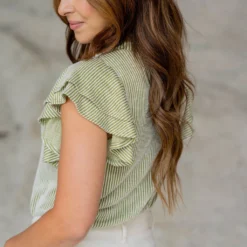 Ribbed Double Flutter Sleeve Tee -Women's Clothing Store untitled 5616