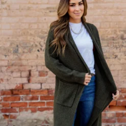 Heathered Ribbed Trim Tunic Cardigan