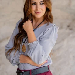 Ruffle Shoulder Cinched Long Sleeve Blouse -Women's Clothing Store untitled 5687 c717c753 35b8 46e8 8c0f e5aeebfd2c08