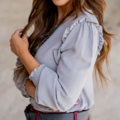 Ruffle Shoulder Cinched Long Sleeve Blouse -Women's Clothing Store untitled 5689 1f88640e 0df2 4262 a365 440c7f8fe81b