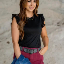 Dot Puffed Ruffle Trim Tank -Women's Clothing Store untitled 5721