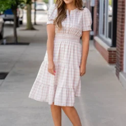 Gingham Short Sleeve Tiered Dress 14 Gingham Short Sleeve Tiered Dress -Women's Clothing Store untitled 5790
