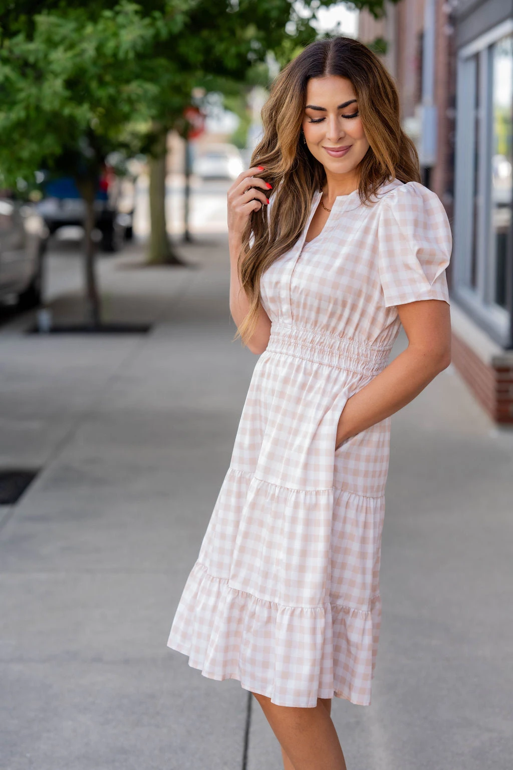 Gingham Short Sleeve Tiered Dress 6 Gingham Short Sleeve Tiered Dress - Image 6