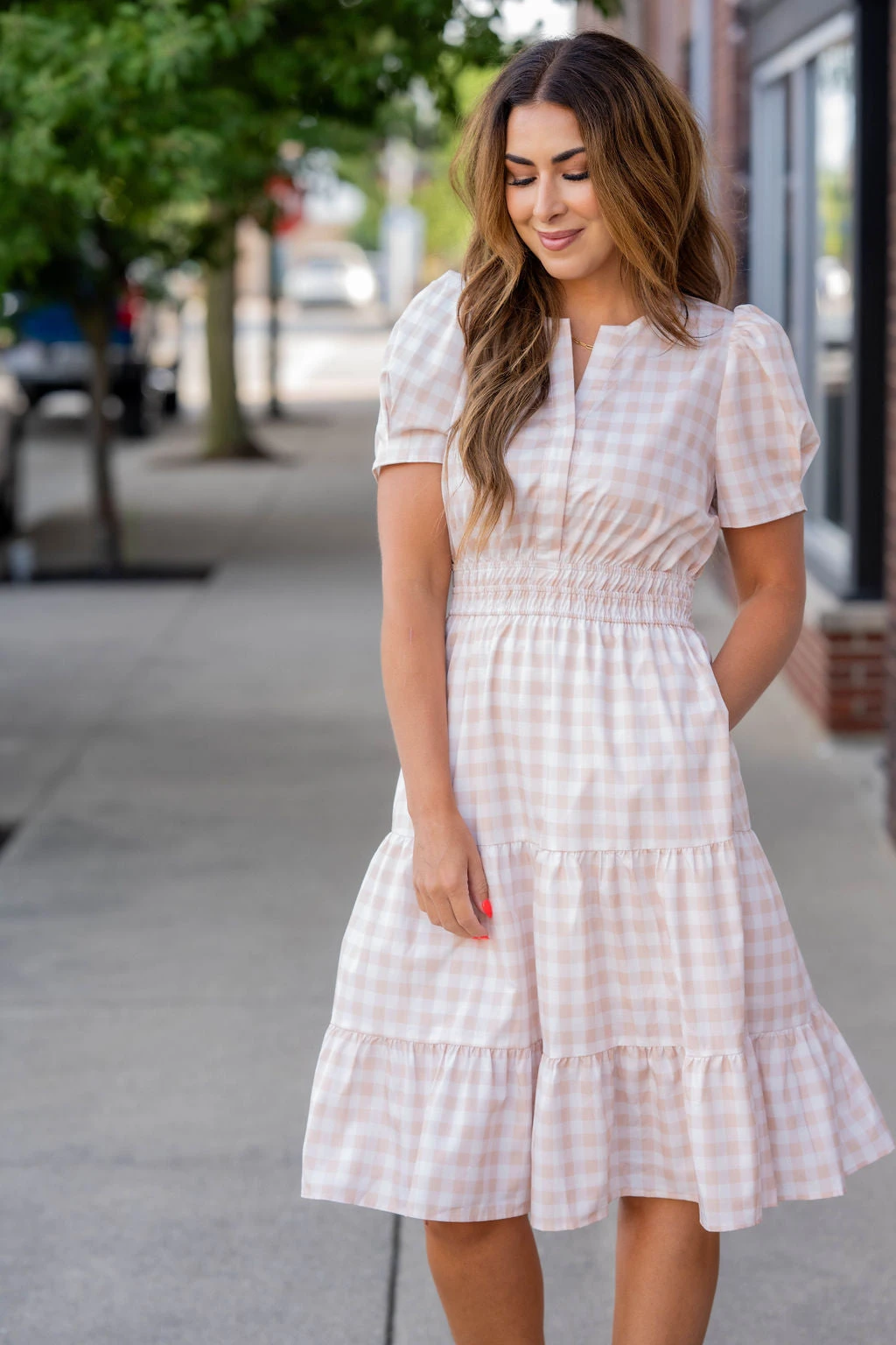 Gingham Short Sleeve Tiered Dress 2 Gingham Short Sleeve Tiered Dress - Image 2