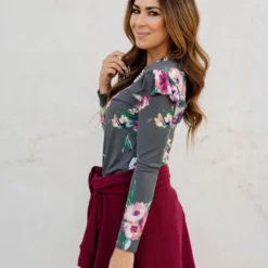 Vibrant Floral Ruffle Shoulder Tee -Women's Clothing Store untitled 5858