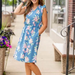 Painted Petals Ruffle Trim Dress 23 Painted Petals Ruffle Trim Dress -Women's Clothing Store untitled 5892