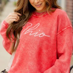 Cursive Ohio Ribbed Graphic Crewneck -Women's Clothing Store untitled 5908 587820