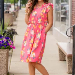 Painted Petals Ruffle Trim Dress 22 Painted Petals Ruffle Trim Dress -Women's Clothing Store untitled 5919