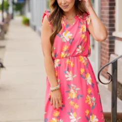 Painted Petals Ruffle Trim Dress 32 Painted Petals Ruffle Trim Dress -Women's Clothing Store untitled 5929