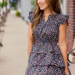 Wild Side Tiered Flutter Trim Dress -Women's Clothing Store untitled 5980