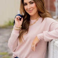 Textured Solid Trim Sweatshirt -Women's Clothing Store untitled 6021