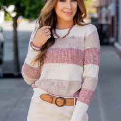 Marled Color Blocked Knit Sweater