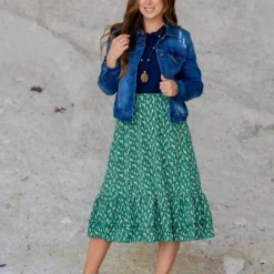 Brush Stroked Double Ruffle Bottom Midi Skirt -Women's Clothing Store untitled 6070