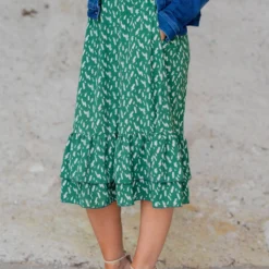 Brush Stroked Double Ruffle Bottom Midi Skirt -Women's Clothing Store untitled 6080