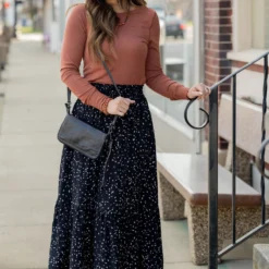 Speckled Ruffle Bottom Maxi Skirt -Women's Clothing Store untitled 6133