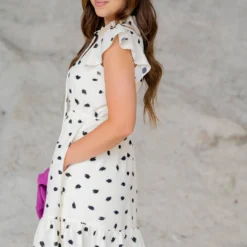 Sketched Flutter Trim Dress -Women's Clothing Store untitled 6145