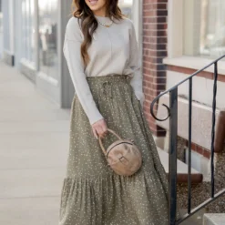 Speckled Ruffle Bottom Maxi Skirt -Women's Clothing Store untitled 6176