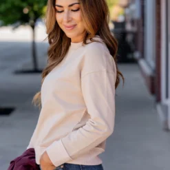 Heathered Rib Trim Sweatshirt -Women's Clothing Store untitled 6207 6a50d802 2735 4482 a40c 81a578204a63