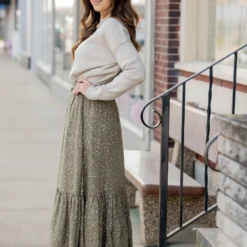 Speckled Ruffle Bottom Maxi Skirt -Women's Clothing Store untitled 6208