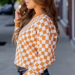 Checkered Ribbed Trim Sweater -Women's Clothing Store untitled 6249 a02e587c 335b 446b 9d24 49d80c020380