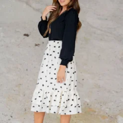 Sketched Double Ruffle Bottom Midi Skirt -Women's Clothing Store untitled 6260