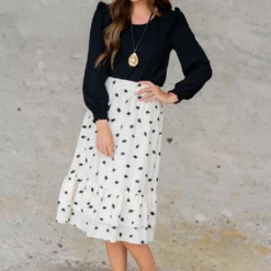 Sketched Double Ruffle Bottom Midi Skirt -Women's Clothing Store untitled 6262