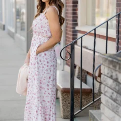 Painted Blossoms Button Accented Midi Dress -Women's Clothing Store untitled 6285