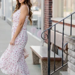 Painted Blossoms Button Accented Midi Dress -Women's Clothing Store untitled 6290