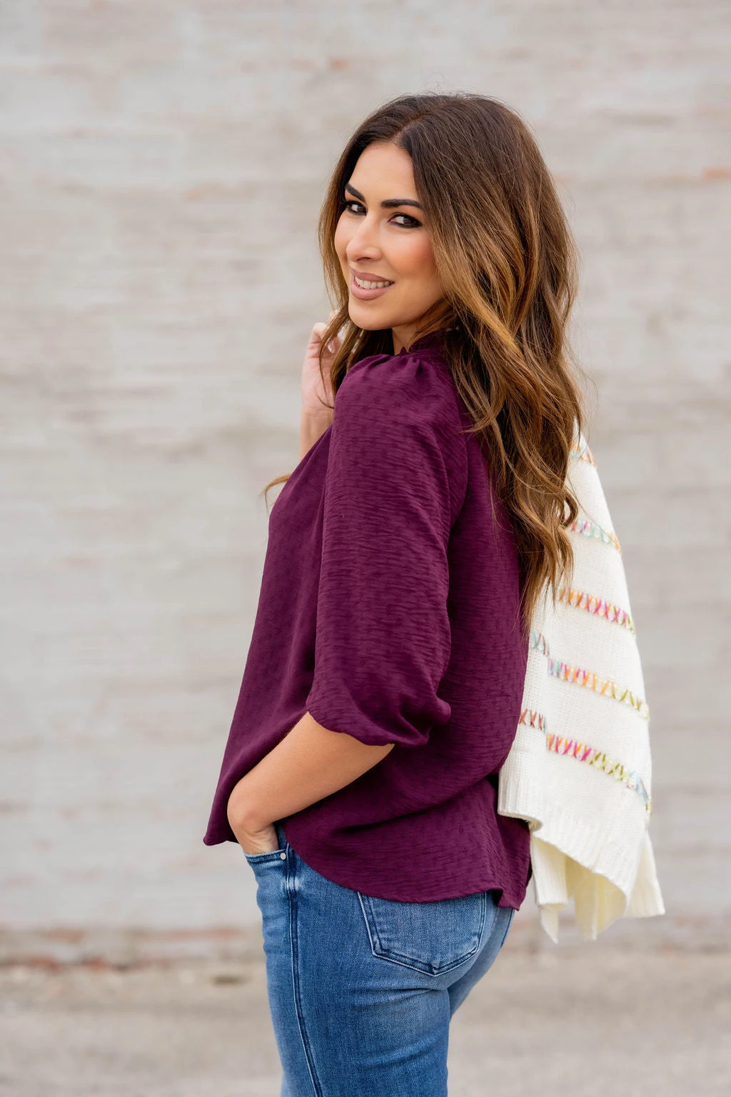 Stitched Dots 3/4 Sleeve V Blouse 5 Stitched Dots 3/4 Sleeve V Blouse - Image 5