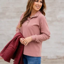 Rib Accented Button Pullover