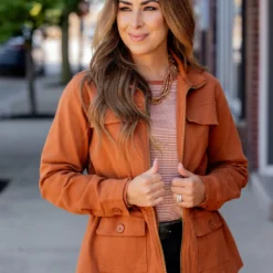 Cinched Waist Utility Jacket -Women's Clothing Store untitled 6386