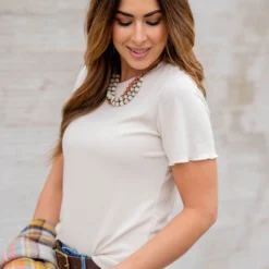 Braided Texture Raw Edge Tee -Women's Clothing Store untitled 6471