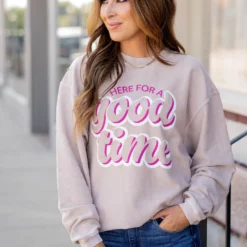Here For A Good Time Ribbed Graphic Crewneck 9 Here For A Good Time Ribbed Graphic Crewneck -Women's Clothing Store untitled 6472